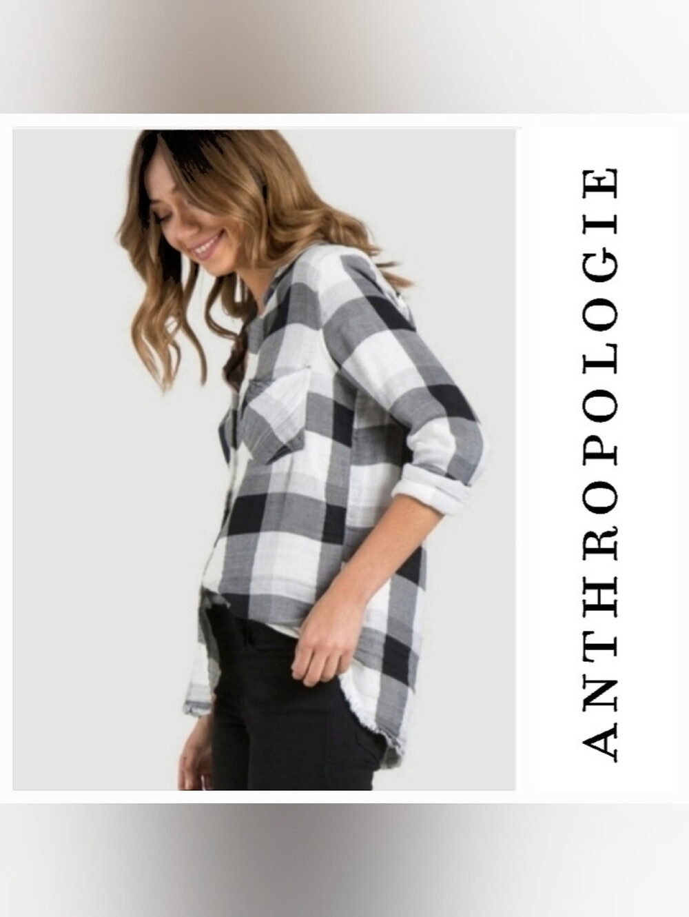 Cloth & Stone Flannel Buttondown Shirt Black Buffalo Check Frayed Sz M Classic